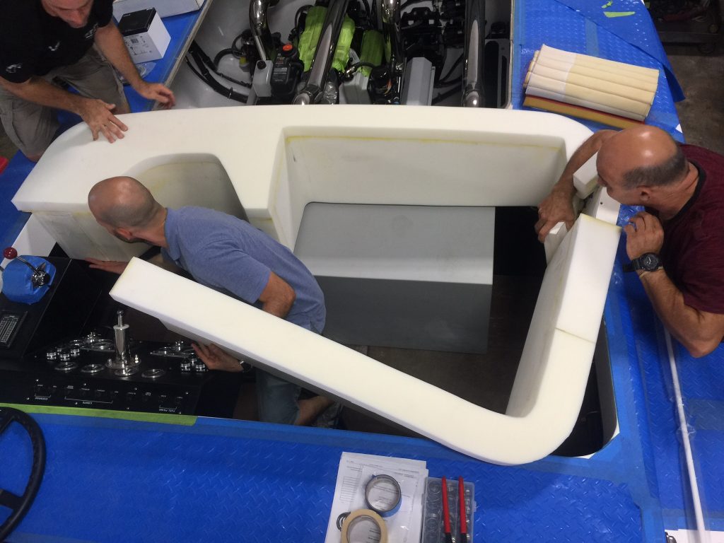 Work on the cockpit began with a 3D scan, followed by the creation of a CAD file, and precise cutting of block foam.