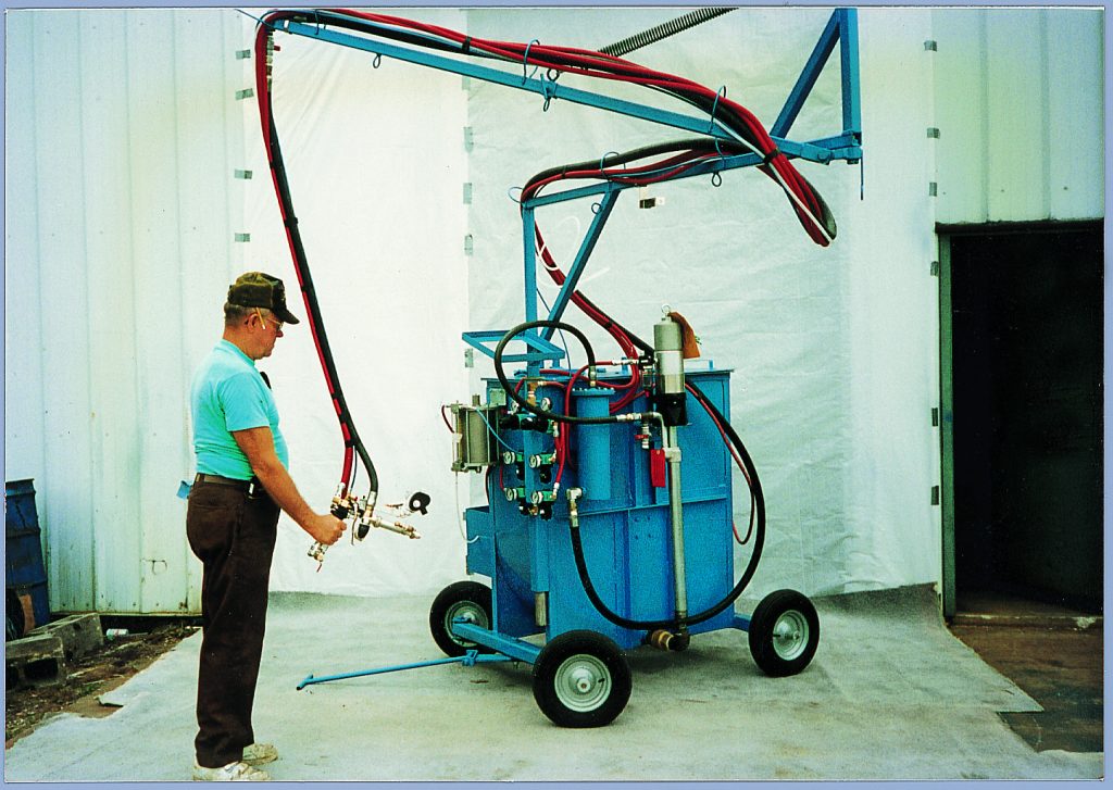 Seawolf's specially designed spray equipment mixes ground-up fibers with a filler and resin to produce a sprayable core that can replace plywood or other materials in certain applications.