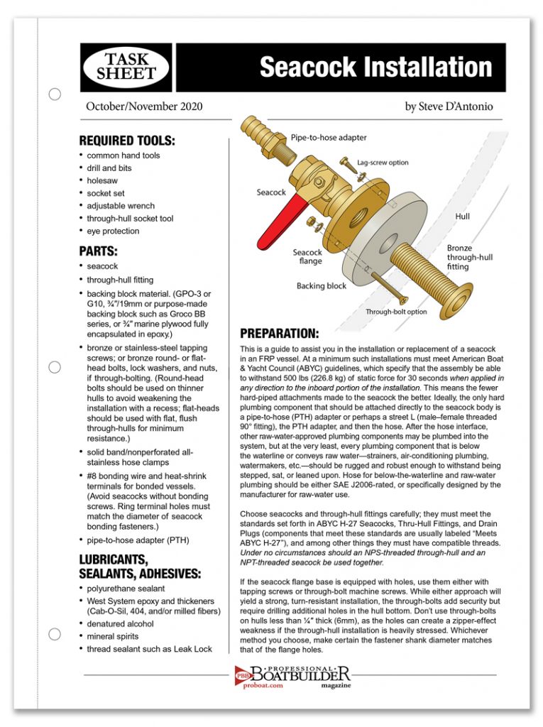 Seacock Installation Task Sheet tear-out insert