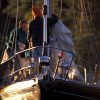 Running lights at the bow pulpit on a sailboat.